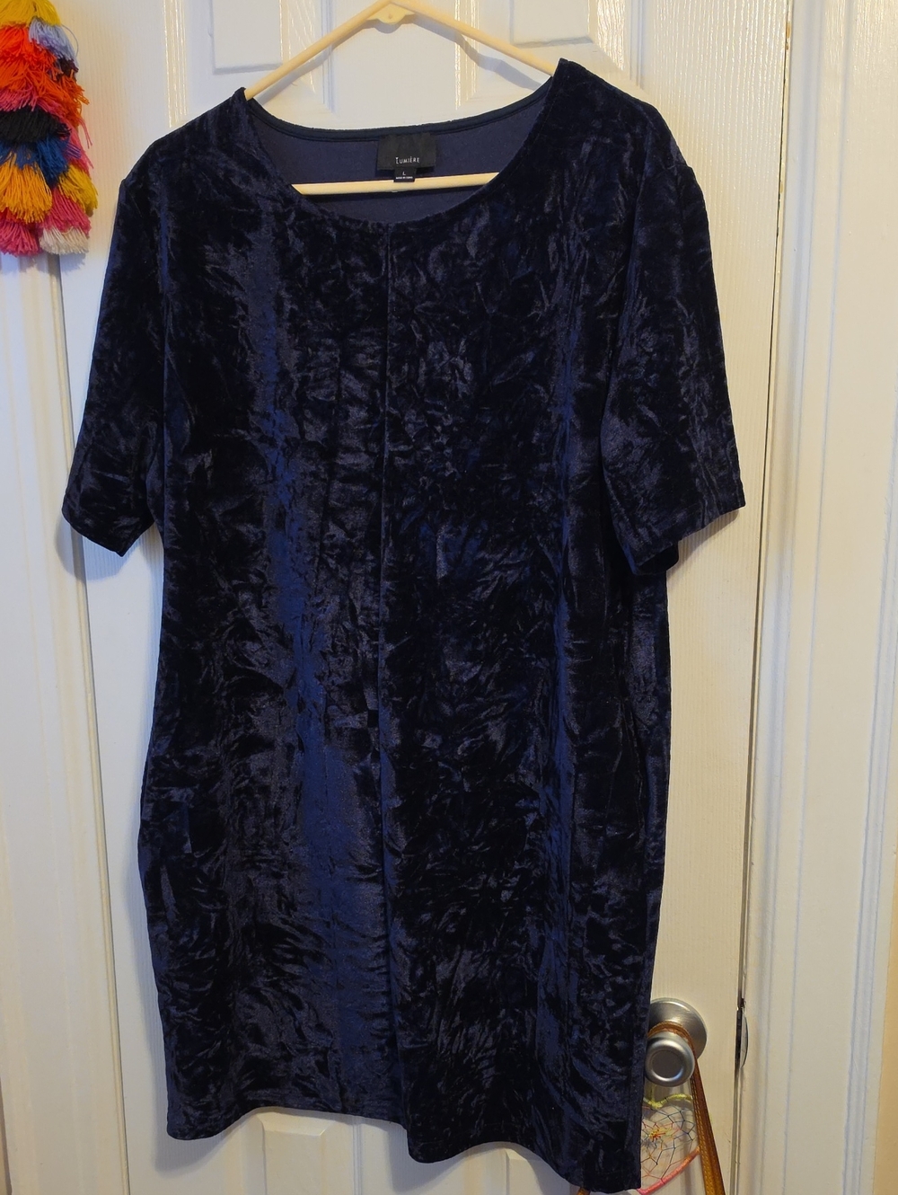Lumiere Lush Dark Navy / Purple Crushed Velvet Short Sleeve Dress